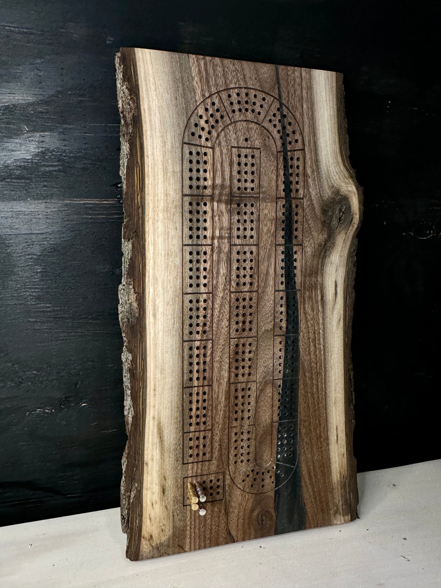 Live edge Walnut Cribbage board